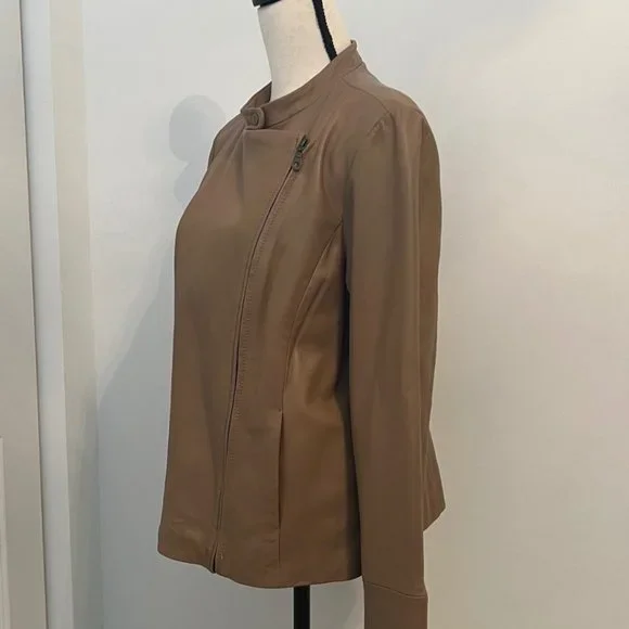 Live a Little Lamb Leather Moto Biker Jacket L Tan Camel - Picture 7 of 15